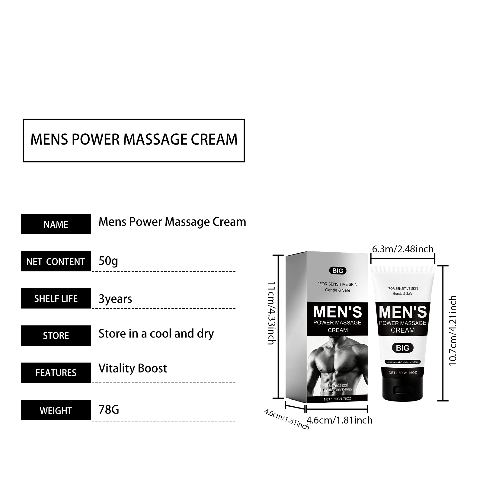 Male Care Cream Mild Formula Plant Essence Boost Skin Vitality Gentle Care Nourish Body Treatment Deep Moisturizing Natural Extract Healthy Complexion