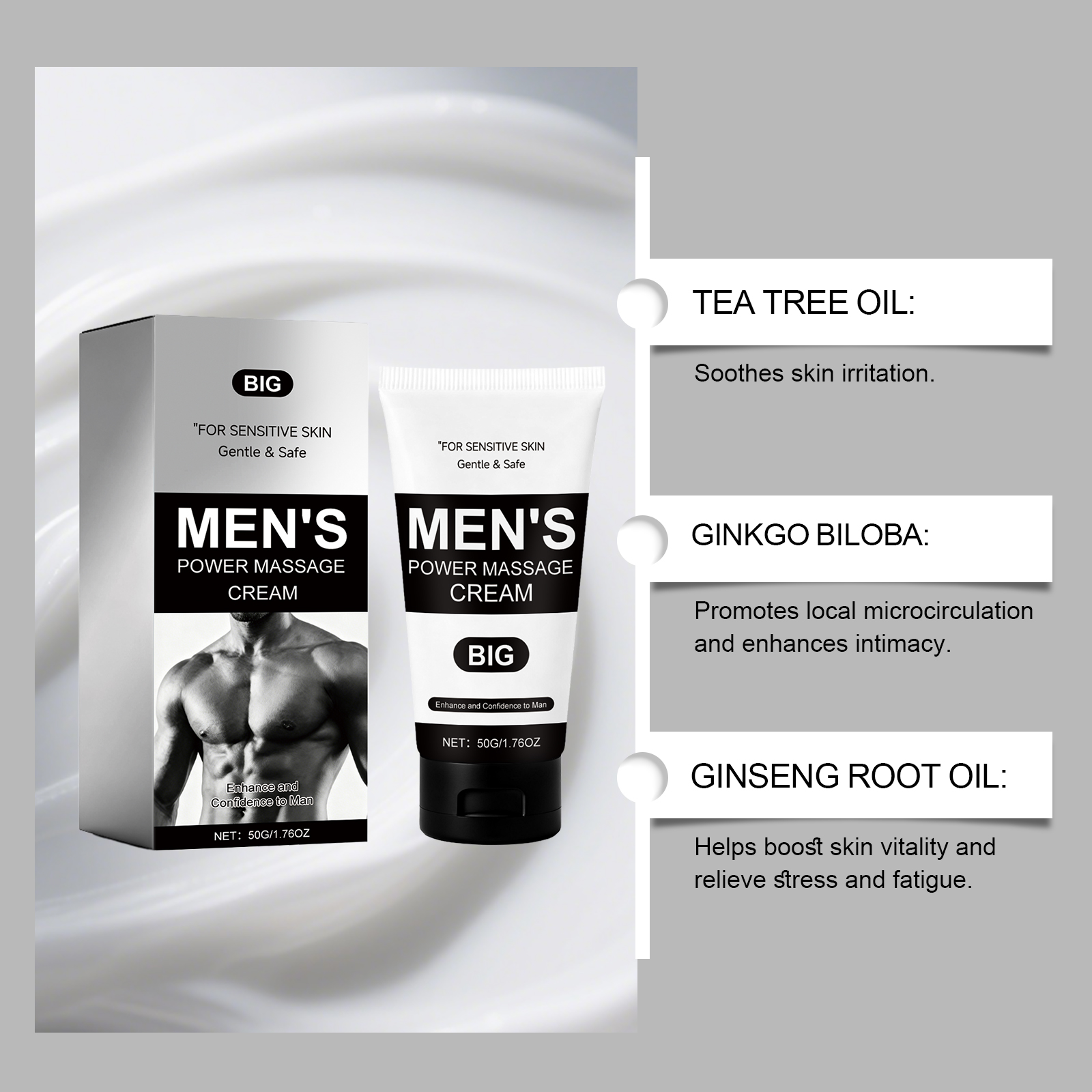 Male Care Cream Mild Formula Plant Essence Boost Skin Vitality Gentle Care Nourish Body Treatment Deep Moisturizing Natural Extract Healthy Complexion
