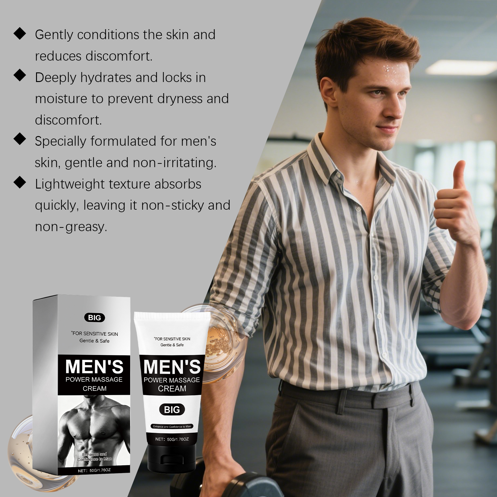 Male Care Cream Mild Formula Plant Essence Boost Skin Vitality Gentle Care Nourish Body Treatment Deep Moisturizing Natural Extract Healthy Complexion