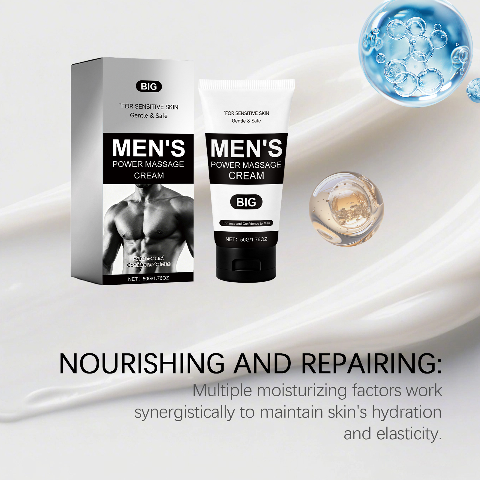 Male Care Cream Mild Formula Plant Essence Boost Skin Vitality Gentle Care Nourish Body Treatment Deep Moisturizing Natural Extract Healthy Complexion