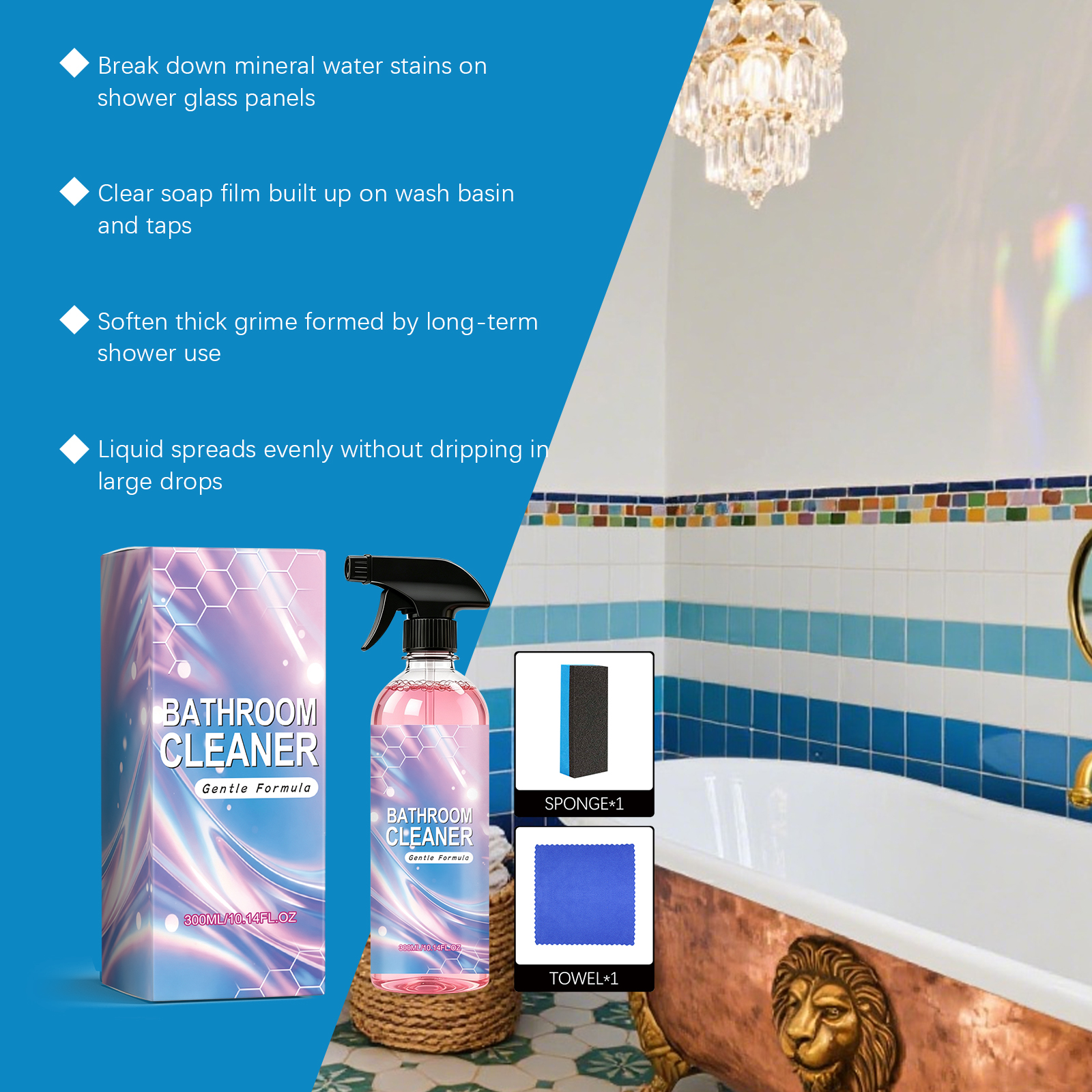 Bathroom Cleaner Fast Dissolve Grime One Spray One Wipe Instant Clean Restore Shiny Toilet Cleansing Mist