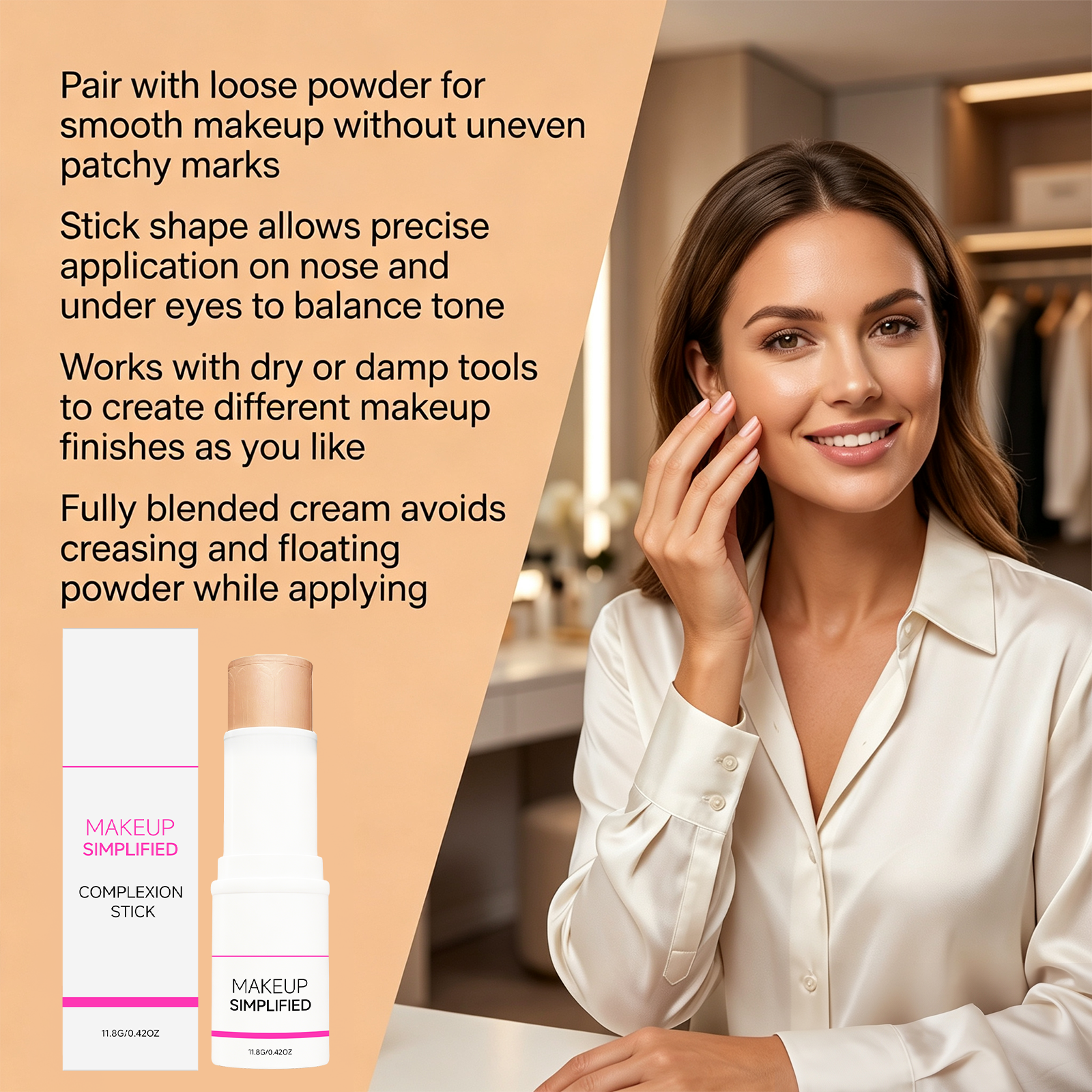 Foundation Stick Soft Skin Even Blemish Tone Long Wear Thin Fit Natural Bright Face Portable Touch Up