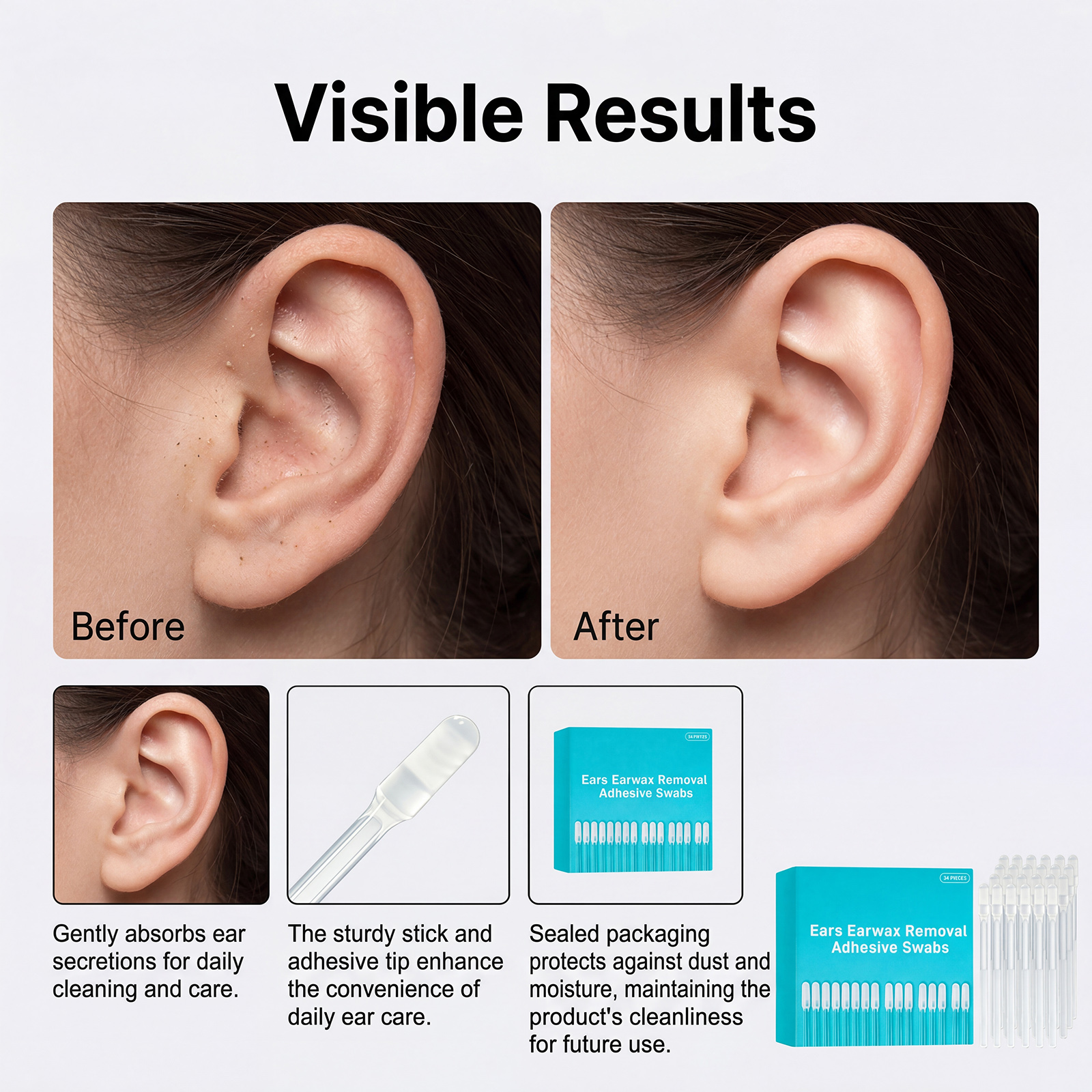 Sticky Ear Cleaning Sticks Daily Mild Soft Safe Comfortable For Ear Care Cleansing