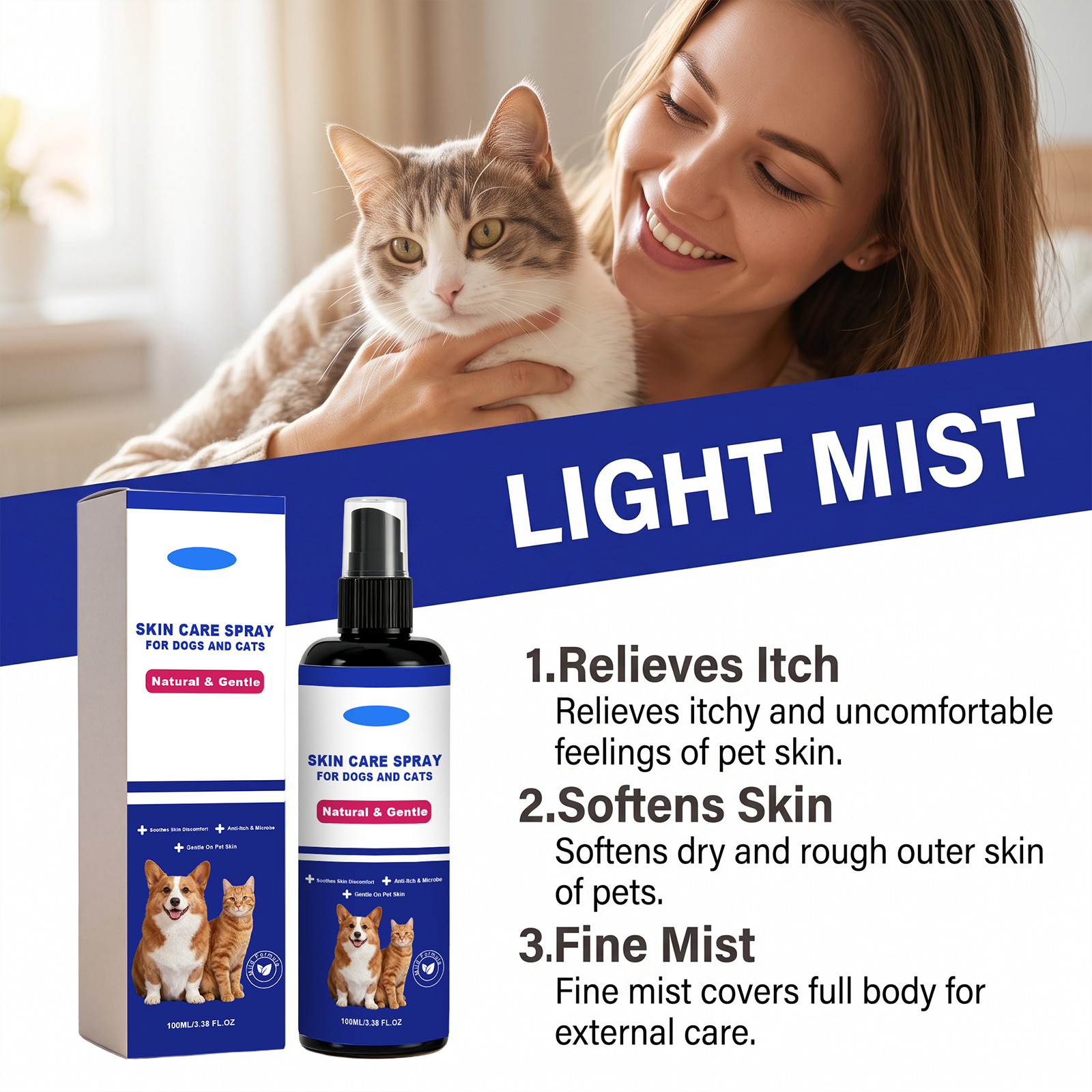 Pet Skin Care Spray General Pet Body Skin Clean Comfort No Rinse External Care Mist