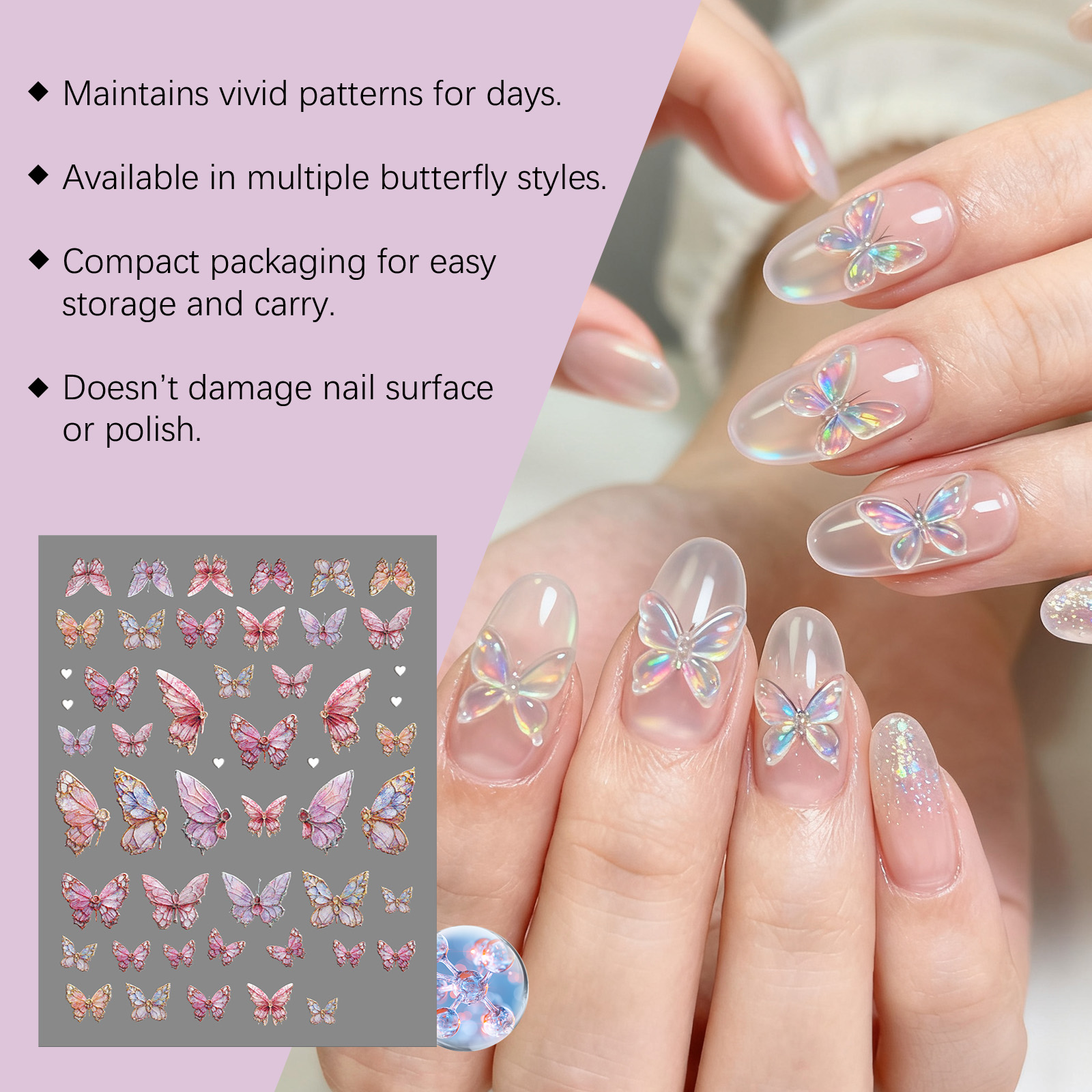 Butterfly Nail Stickers Creative Diy Trendy Removable Manicure Decorative Ornament For Nail Art Decoration Accessory
