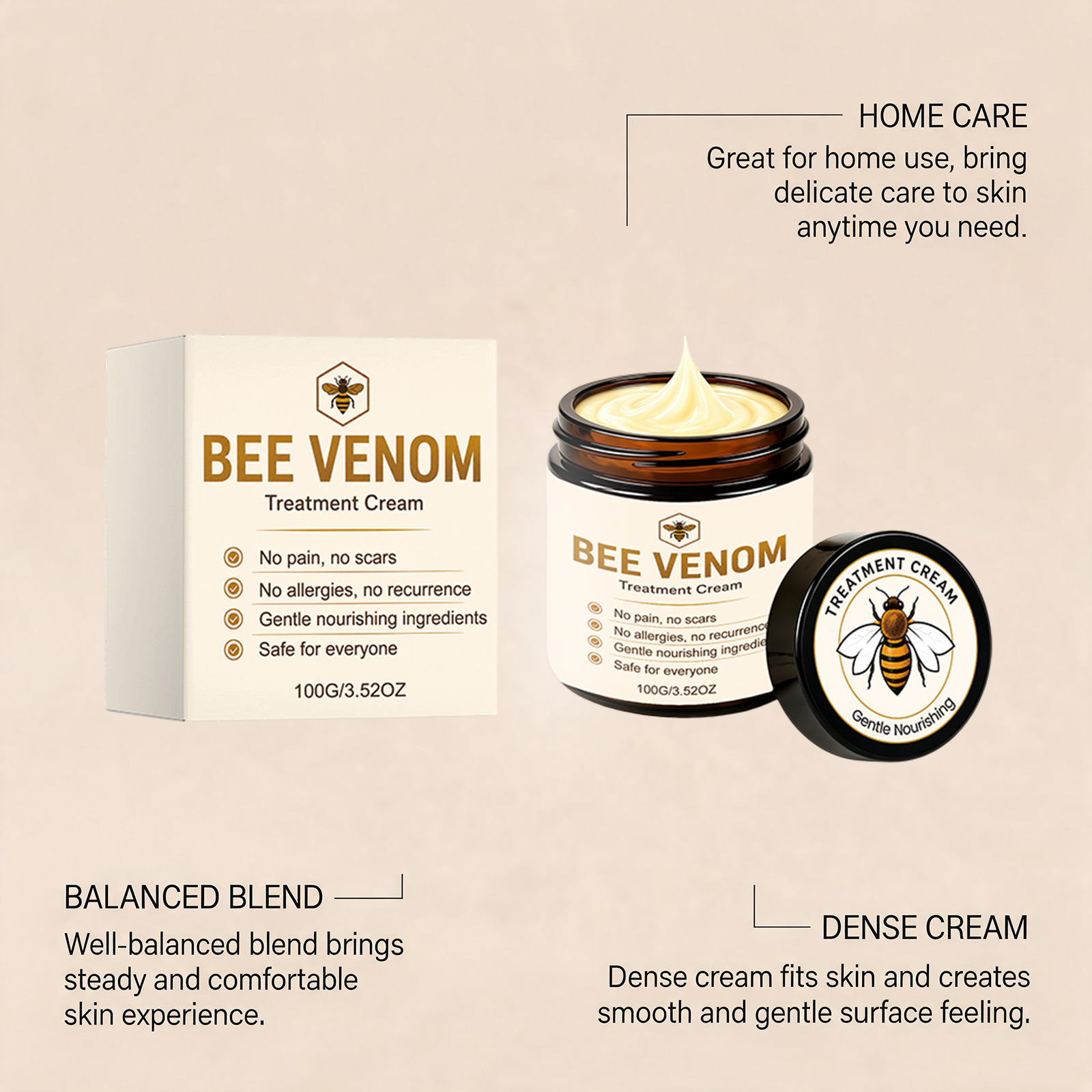 Bee Venom Care Cream Mild Moisturizing Protect Skin Delicate Smooth Glossy Refreshing Daily Smearing Lotion