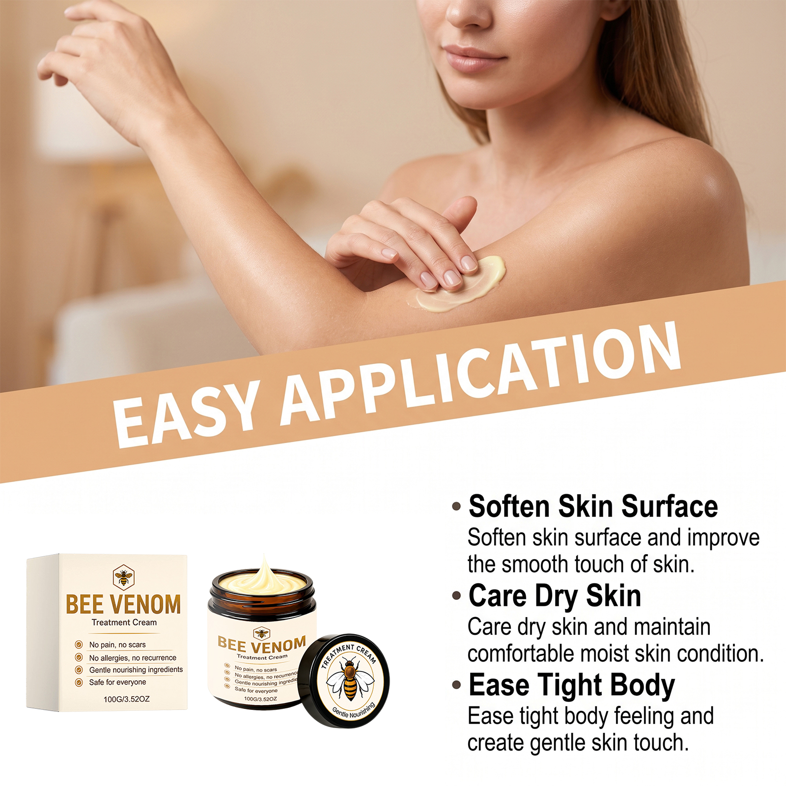 Bee Venom Care Cream Mild Moisturizing Protect Skin Delicate Smooth Glossy Refreshing Daily Smearing Lotion