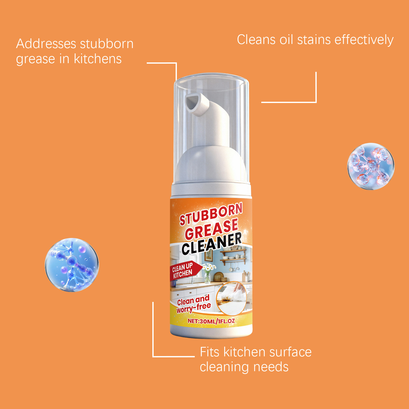 Kitchen Grease Foam Cleaner Household Kitchen Stove Range Hood Stain Dirt Remover Brightening