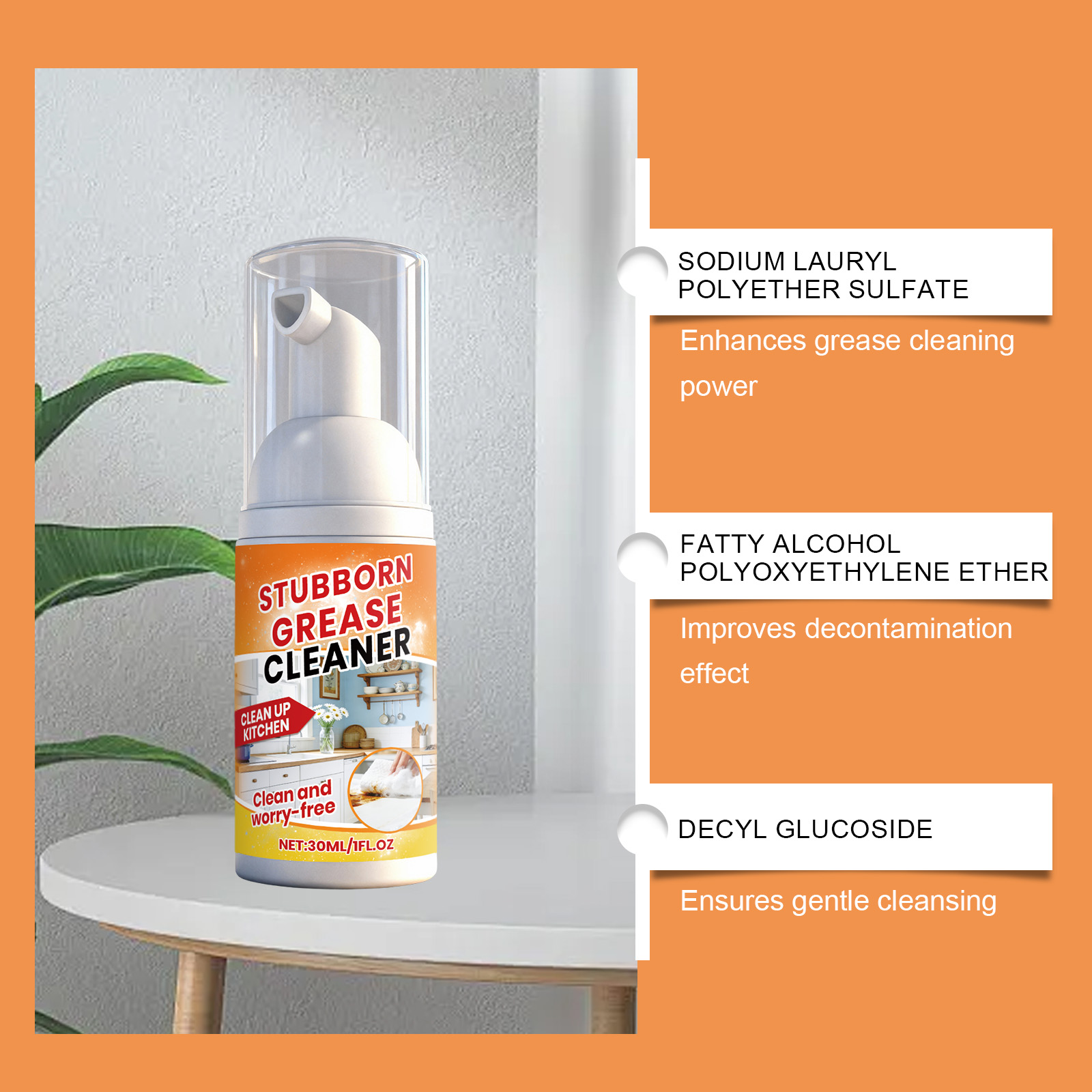 Kitchen Grease Foam Cleaner Household Kitchen Stove Range Hood Stain Dirt Remover Brightening