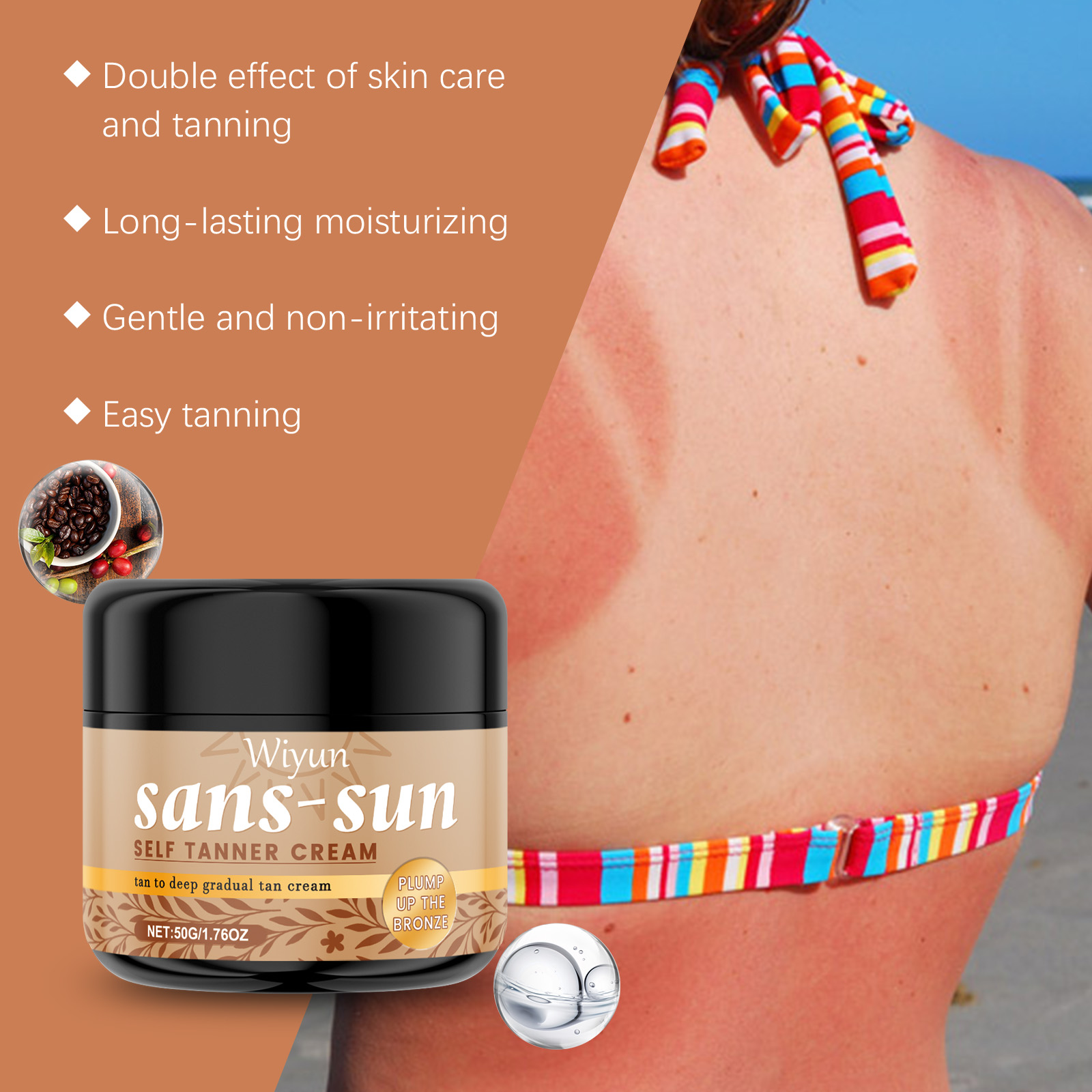 Sunless Tanning Cream Shiny Tanning Nourish Skin Soft Beauty Herbal Extract Skin Care