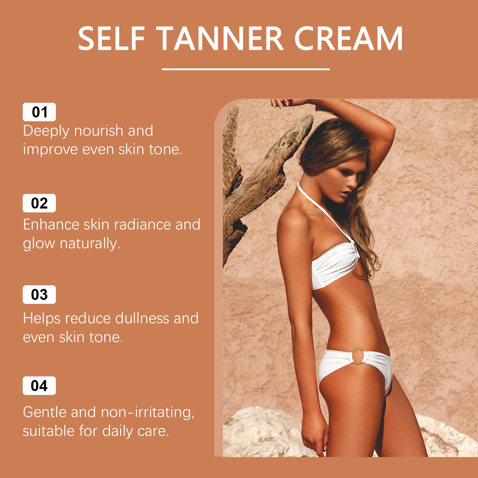 Sunless Tanning Cream Shiny Tanning Nourish Skin Soft Beauty Herbal Extract Skin Care