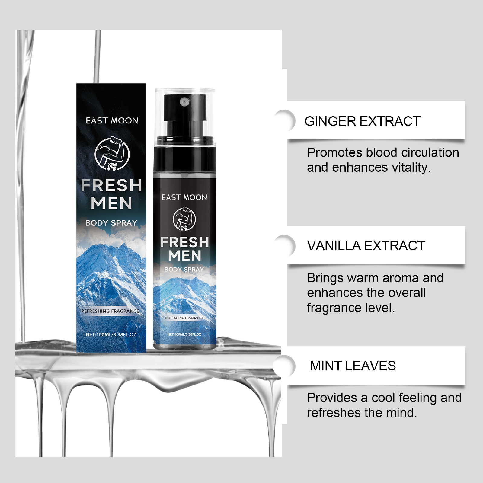 Men Body Spray Body Moisturizing Long Lasting Fragrance Portable Elegant Charm Fresh Mist