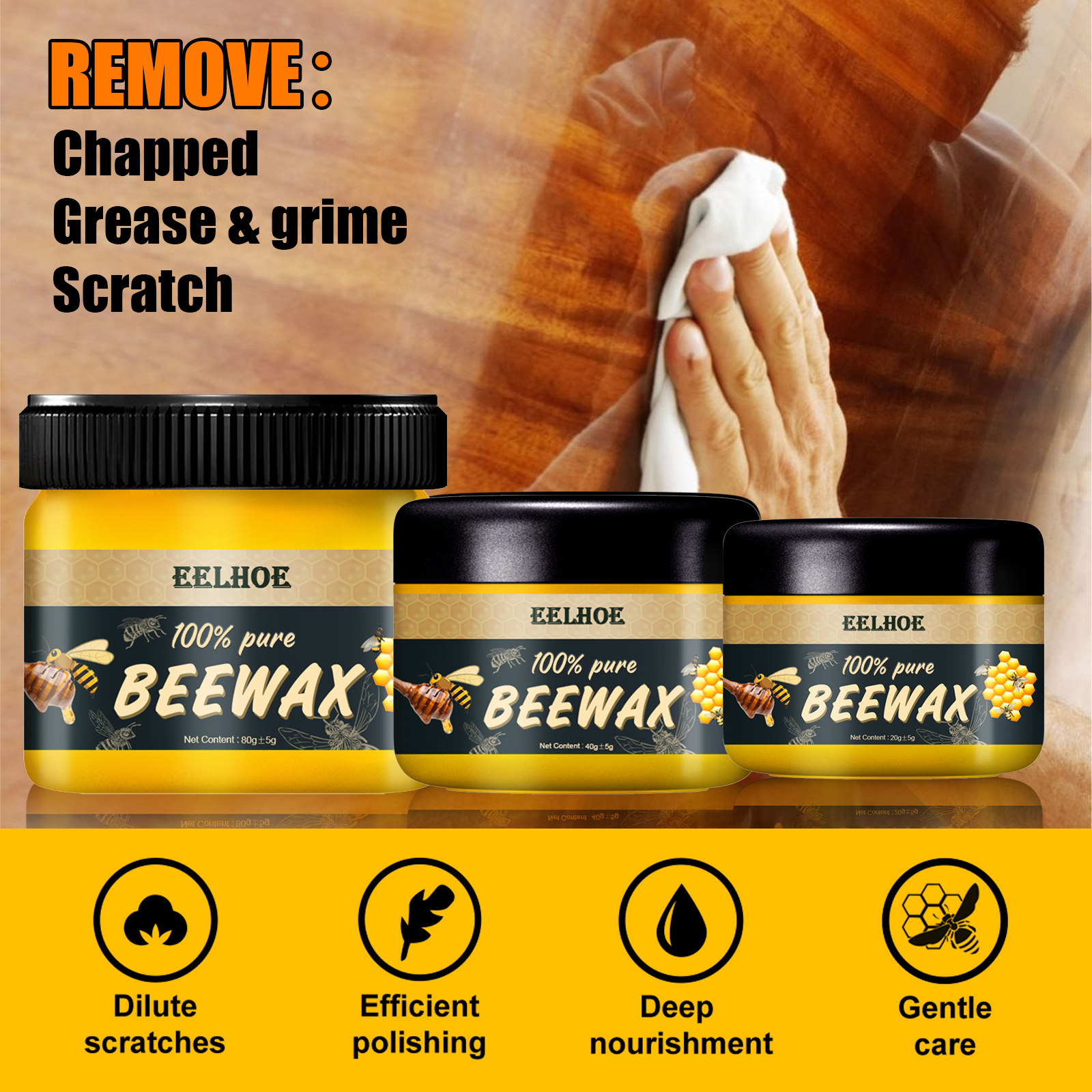 Natural Beeswax Furniture Polish Wood Floor Care Waterproof Wear Resistant Scratch Concealer For Home Maintenance 1 PCS