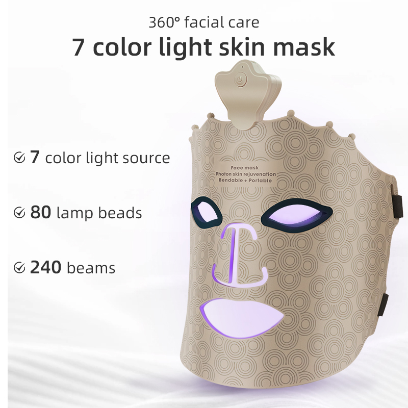 Led Facial Mask Light Therapy 7 Colors Silicone Mask Full Face 240 Lamp Beads Wirelessly Red Light Therapy Photon Mask Rejuvenation Instrument Anti-Aging