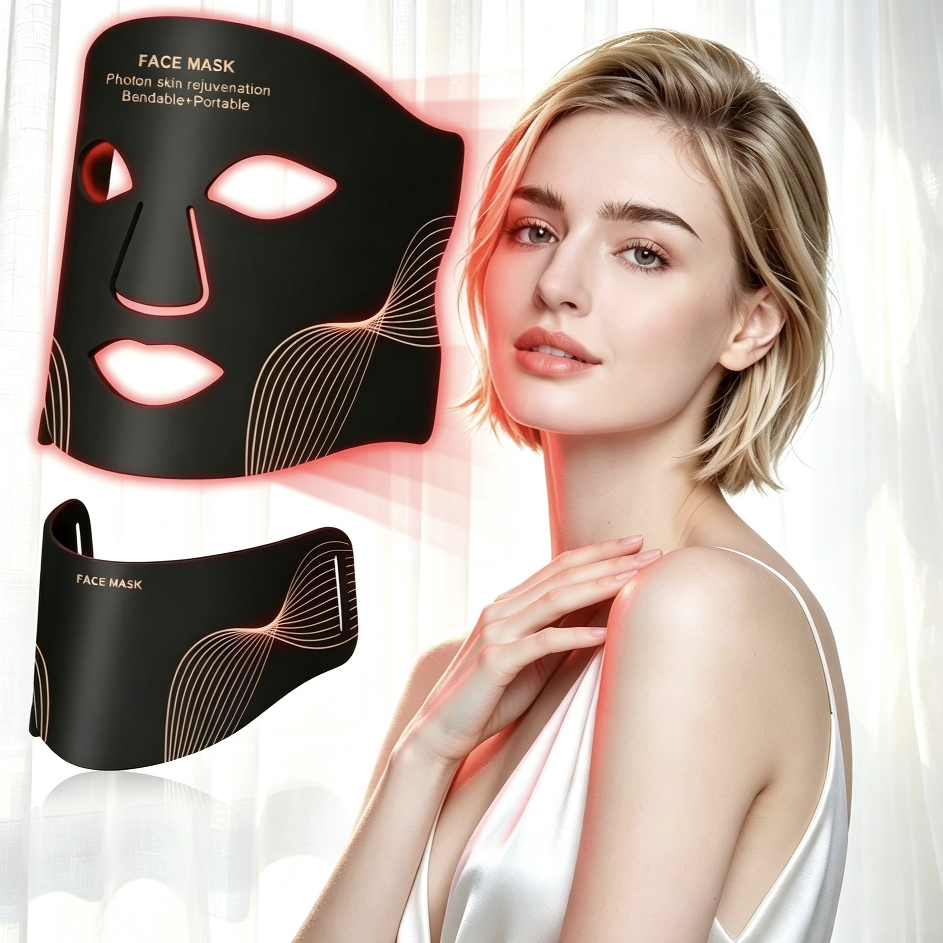 (Light therapy Mask with Neck) Silicone LED Mask Face With Neck 7 Colors LED Photon Red Light Infrared Therapy Flexible Facial Mask Beauty Devices Face Instrument Skin Rejuvenation Anti Aging