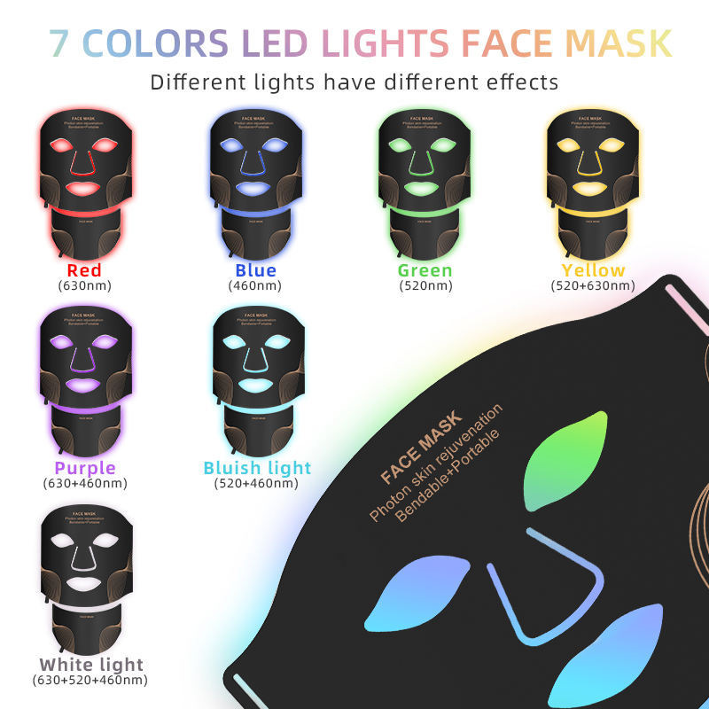 (Light therapy Mask with Neck) Silicone LED Mask Face With Neck 7 Colors LED Photon Red Light Infrared Therapy Flexible Facial Mask Beauty Devices Face Instrument Skin Rejuvenation Anti Aging