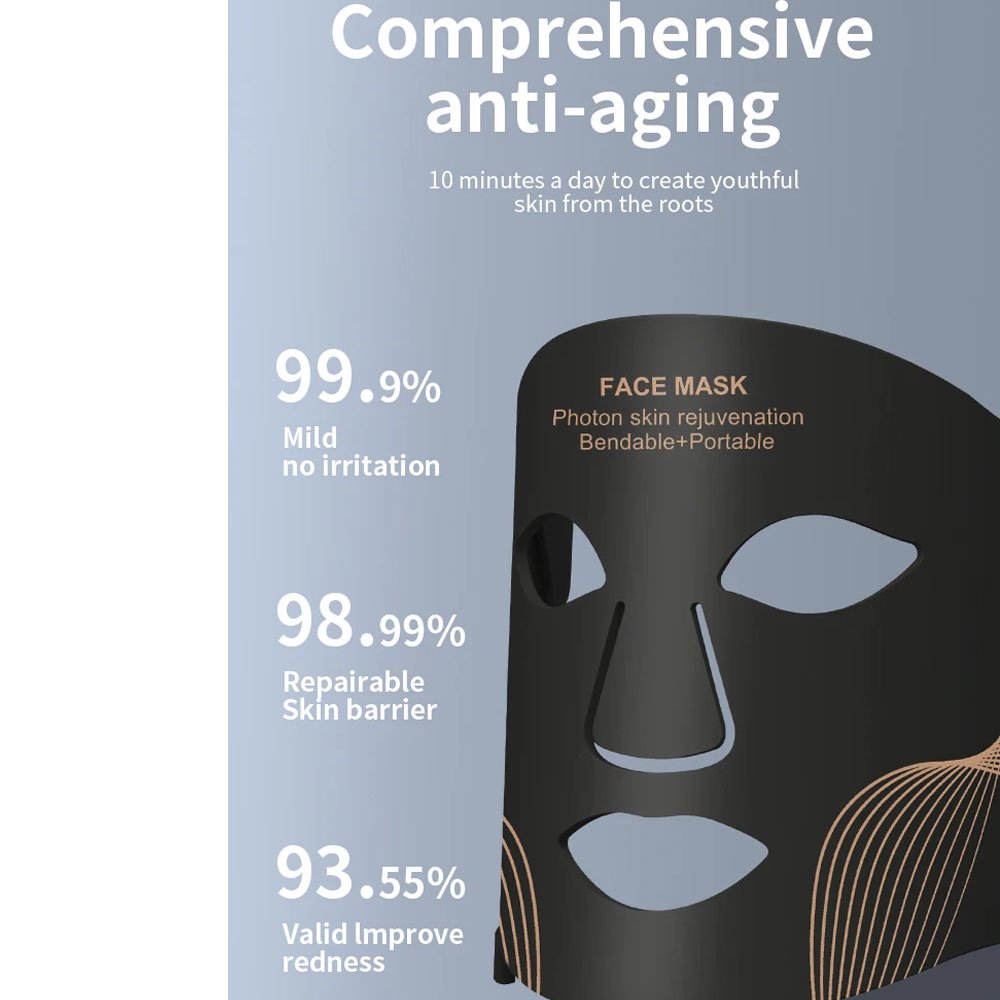 (Light therapy Mask with Neck) Silicone LED Mask Face With Neck 7 Colors LED Photon Red Light Infrared Therapy Flexible Facial Mask Beauty Devices Face Instrument Skin Rejuvenation Anti Aging
