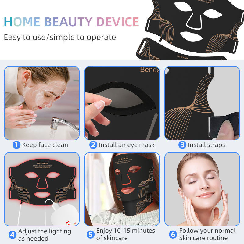 (Light therapy Mask with Neck) Silicone LED Mask Face With Neck 7 Colors LED Photon Red Light Infrared Therapy Flexible Facial Mask Beauty Devices Face Instrument Skin Rejuvenation Anti Aging