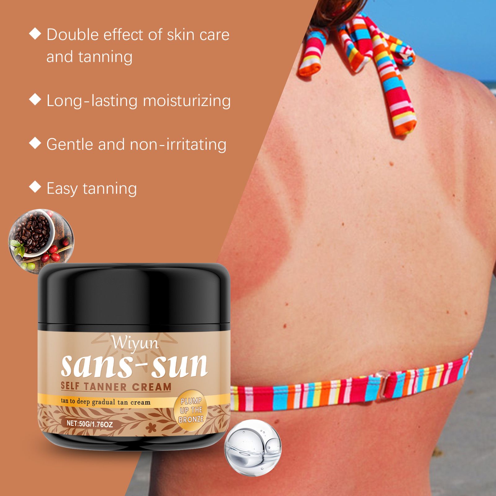 Sunless Tanning Cream Hyaluronic Acid Coffee Extract For Bronzed Glow And Daily Body Care