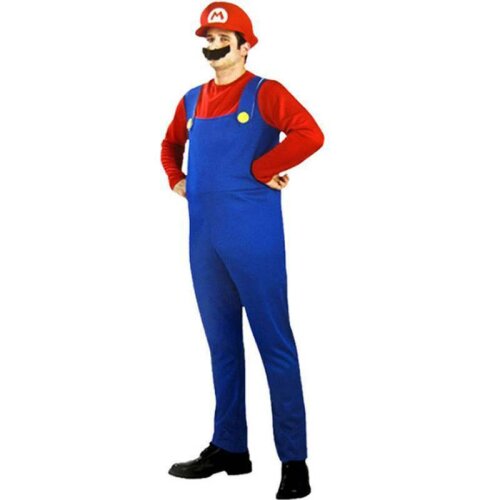 ((Men) Red  Mario, M) Adults Men Super Mario Bros Luigi Fancy Dress Outfit Sets Party Co