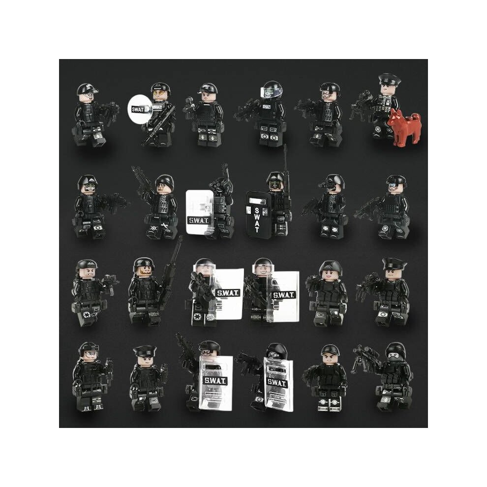 24PCS Black SWAT Team Building Block Minifigures Toys Fit Lego