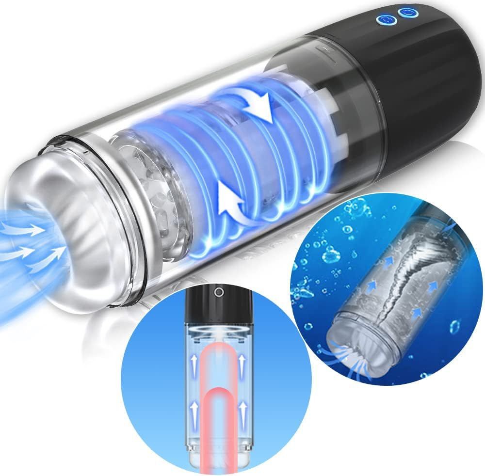 Pocket Pussy Masturbator Cup Automatic Sex Machine Stroker Adult Sex Toys 2 in 1 Vibrator for Men Penis Stimulation Enlargement Fully Waterproof with 7 Sucking Rotating Modes