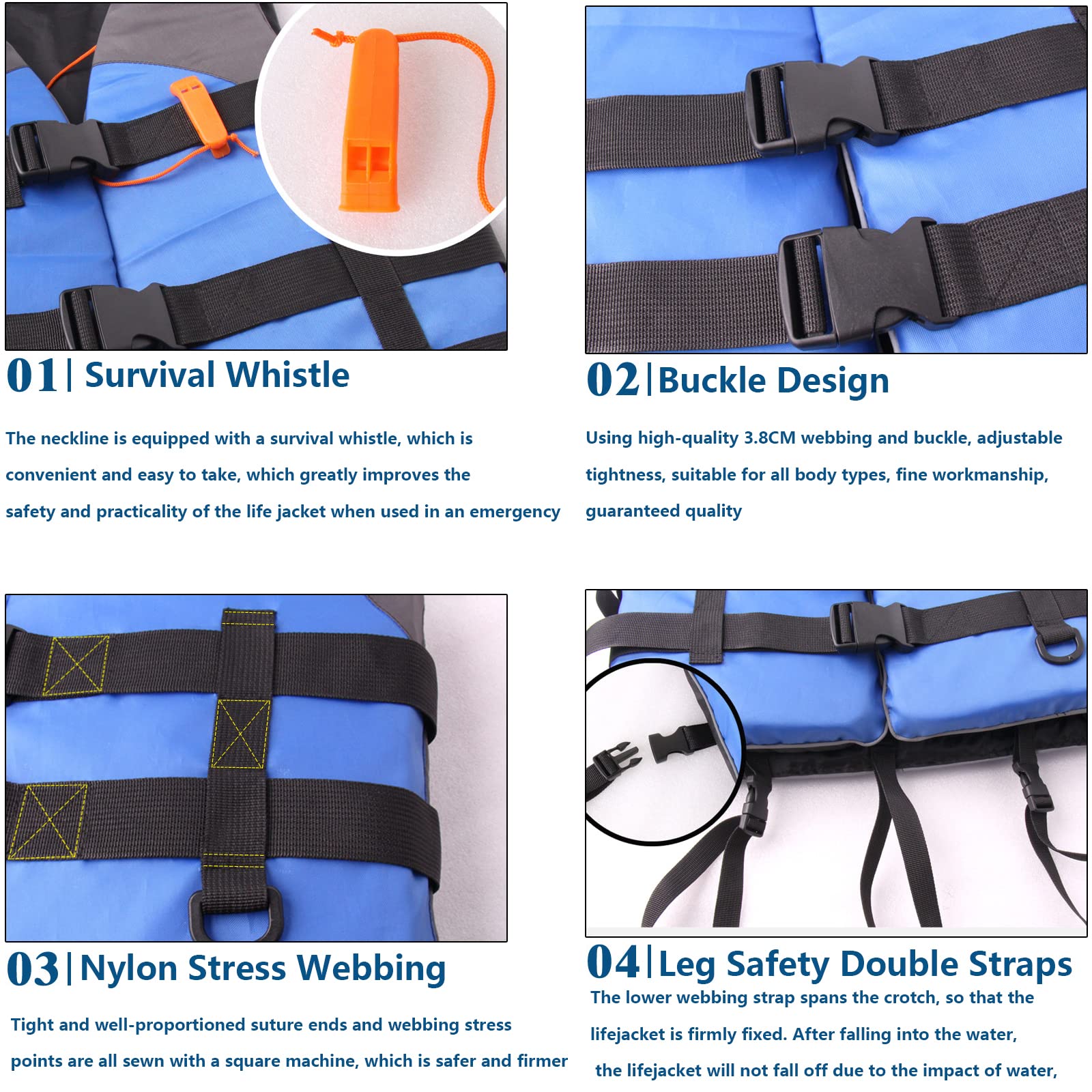 (Blue) Adult Life Jacket Vest Buoyancy Aid Unisex Adjustable Life Jacket Safety Swim Vest for Kayaking Paddle Boarding Fishing Surfing Snorkel Watersports Rafting Water Sport