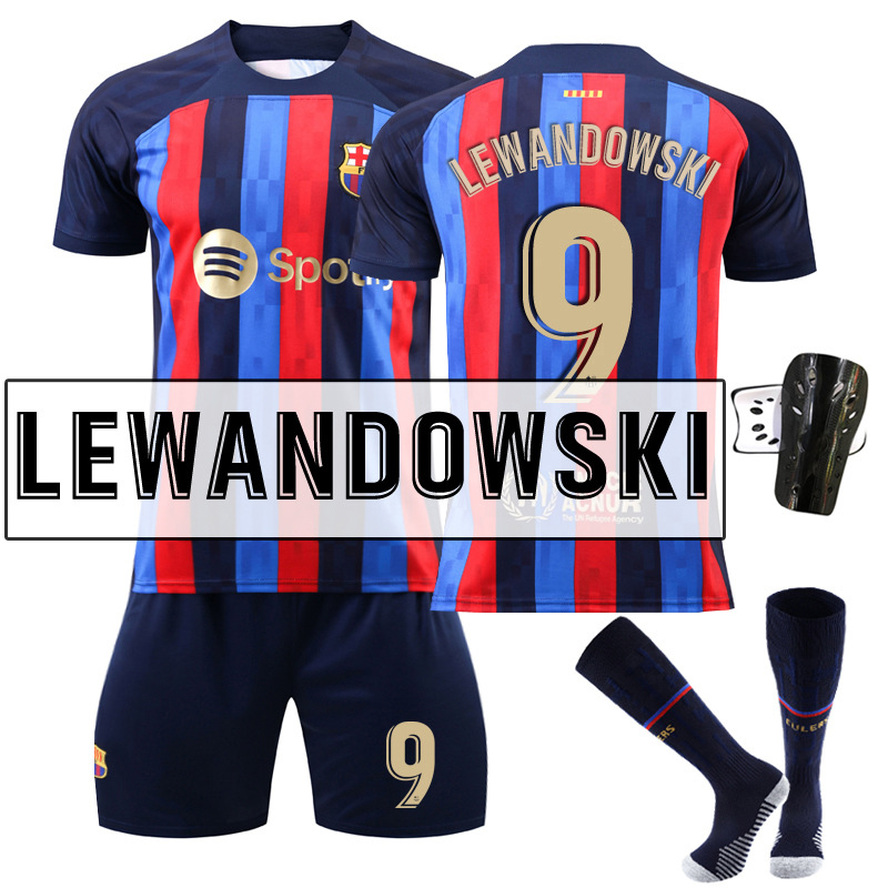 (4~5 years) Barcelona Home Lewandowski Jersey No. 9 Football Jersey Set