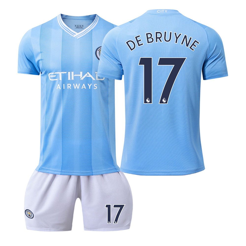 (Kids 16) 23-24 Man City Home Adults Kids Football Kits New season MCFC Boys Soccer Training De Bruyne No. 17