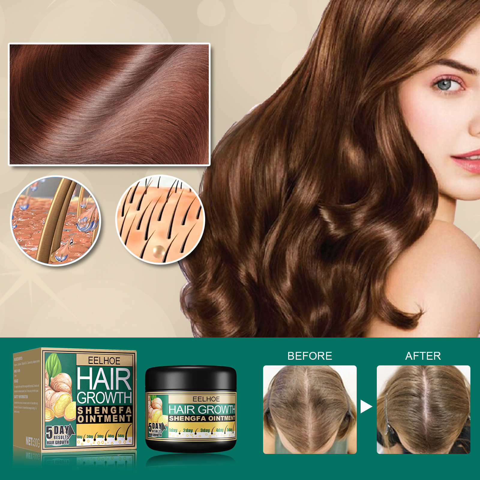 (30g) Ginger Hair Growth Ointment Hair Boost Cream Moisturising Scalp Massage Hair Care Essence Anti Hair Loss Conditioner Hair Thinning Treatment