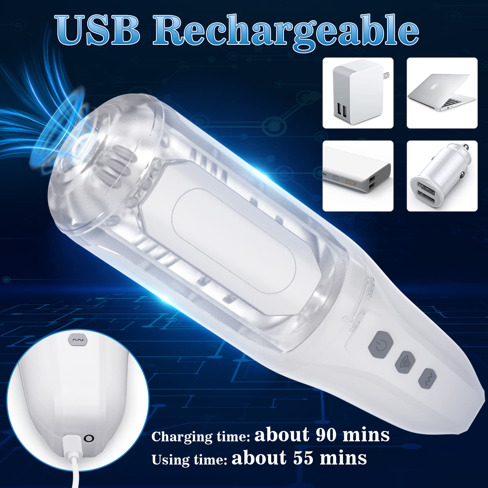 Electric Sucking Male Masturbator Cup Automatic Adult Oral Pocket Pussy Sex Toys with 8 Vibration and 4 Clamp Suction Modes for Penis Stimulation
