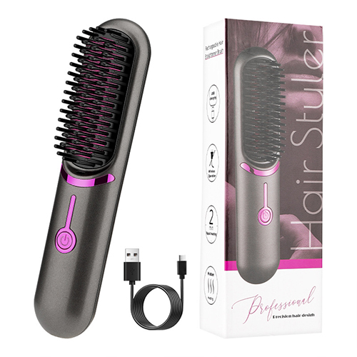 (Black) Hair Straightener Brush Wireless Hair Straightener Comb Mini Travel Electric Hair Comb for Women Portable Rechargeable 3 Temperature Modes Fast Heating