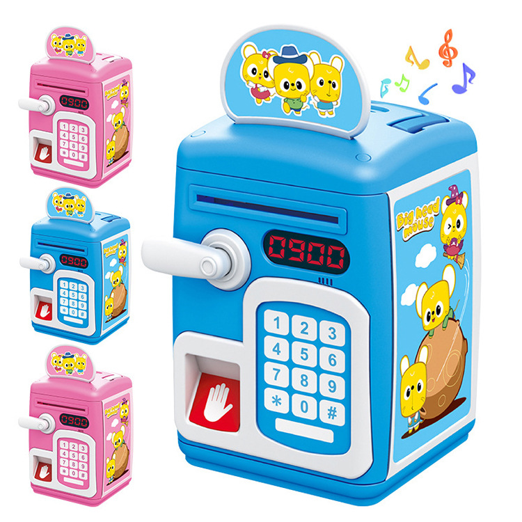 (Blue) Cute Piggy Bank for Kids Saving Money Fingerprint Unlock Money Bank Coin Bank Perfect Gift for Little Savers