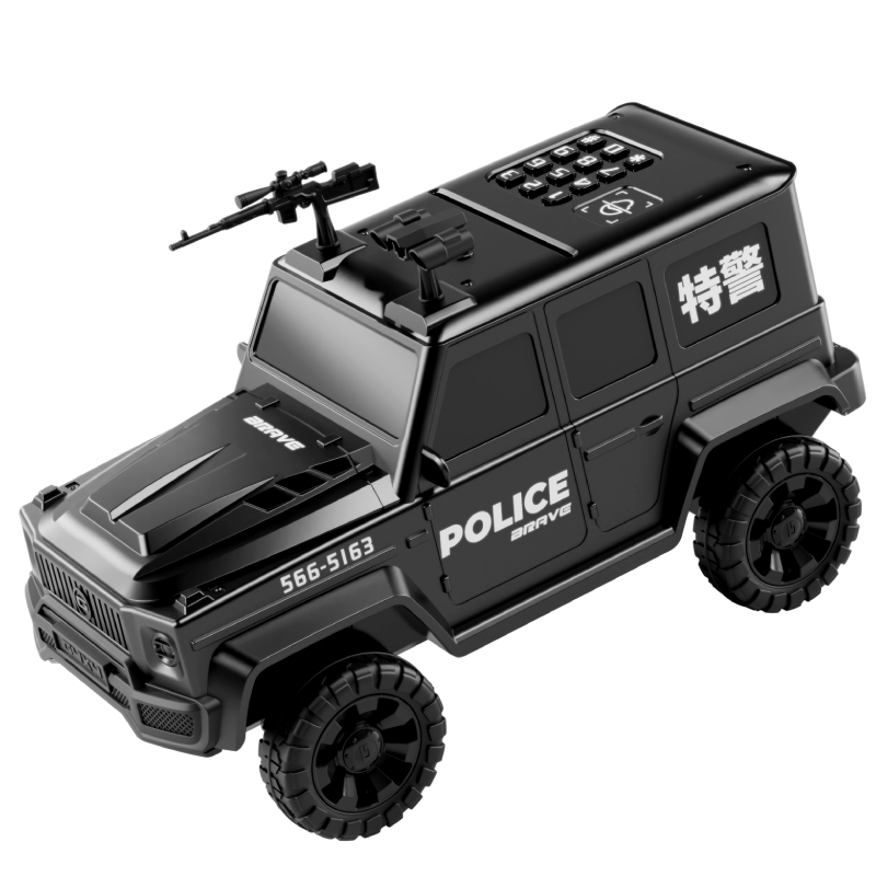 (Black) Face Recognition Police Car Piggy Bank for Kids Electronic Saving Bank Password Cash Pot Safe for Home Saving Pot Child Coin