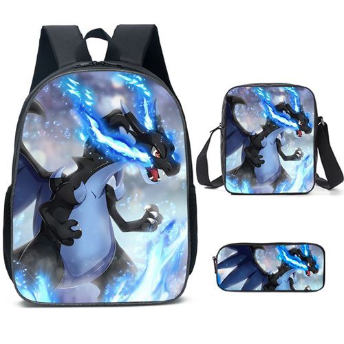 (Style A) 3PCS Pokemon Backpack Lunch Bag Pencil Case Set  Kids School Bag Boys Girls Teens Pikachu Eevee Pokeball