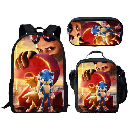 Sonic 3 Piece School Bag Lunch Bag Pencil Case Kids Set
