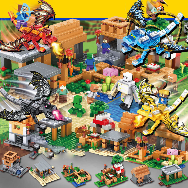 Minecraft Building Blocks Village Ender Dragon Bricks Set My World Building Minifigures Kit Kids Toys Fit Lego
