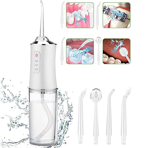 Cordless Dental Water Flosser Portable Dental Water Jet Pick Teeth Cleaner with 4 Jet Tips Floss USB Rechargeable
