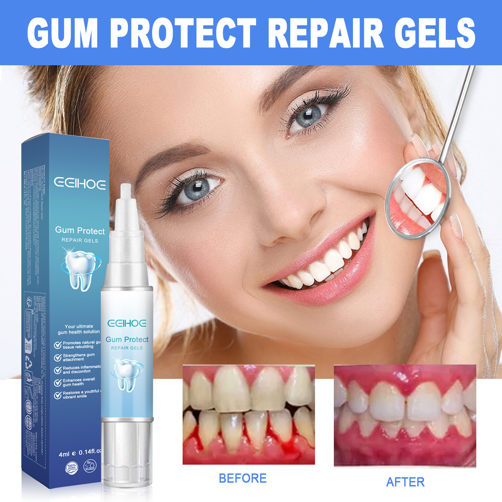 (1pc) EELHOE Gum Protect Repair Gel Treatment Therapy Tooth Repair Gel Oral Care Deep Cleansing Tartar and Stains Reinforcing Tooth Gel tooth Repair Gel 4ml