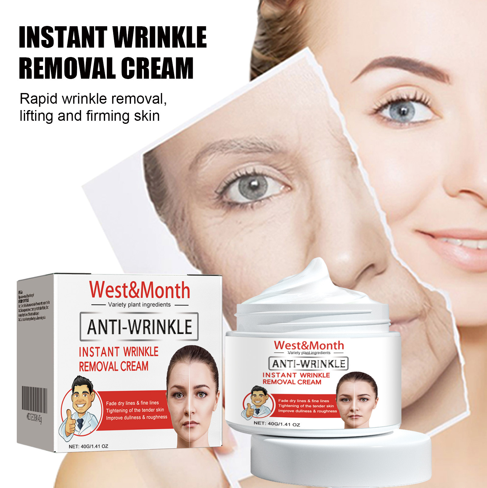 Face Cream Collagen Hyaluronic Acid Skin Care Removal Wrinkle Anti Aging Fade Fine Lines Moisturizing Shrink Pores Whitening Vitamin Retinol Brighten