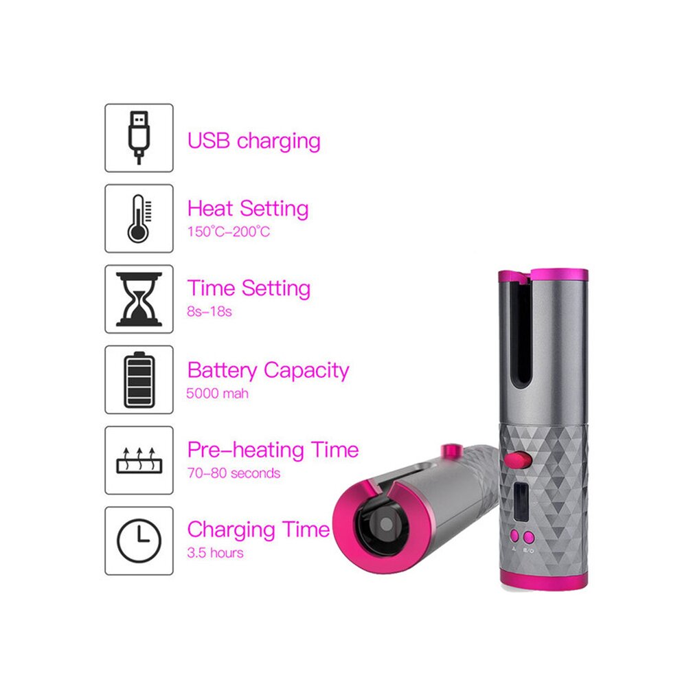 ((Rose-gold Electric Auto Rotating)) Cordless Automatic Hair Curler | Portable Curling T