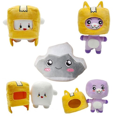 Lankybox Plush Toy Detachable Boxy Foxy Rocky 3pcs Set  Birthday Gifts For Kids and Fans Valentine Gifts for Her Car Office Room Decoration Soft Pillow Great Collections for Cartoon Fans