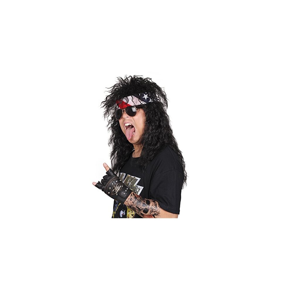ColorGround Long Curly 80s Men Fashion Smart Rocker Style Wig