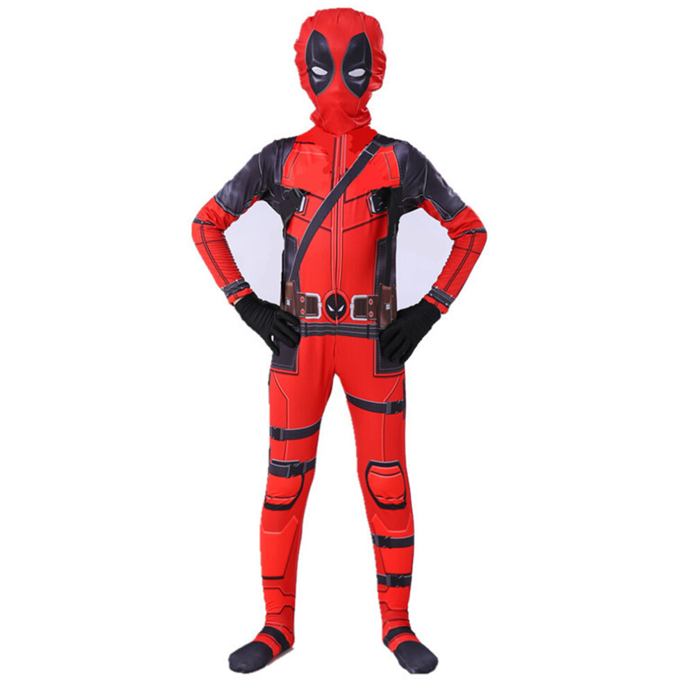 (7~8 Years) Kids Boys Superhero Costume Deadpool Full Body Halloween Party Cosplay Jumpsuit Unisex Kids Lycra Spandex Zentai Bodysuit