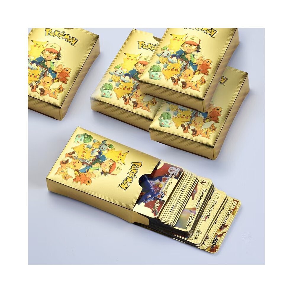 (55PCS Gold Cards DX) Pokemon Cards Flash Gold Rare Collection Cards in English Kids Toys Birthday and Christmas Gifts for Collectors and Fans 55pcs 110pcs Set