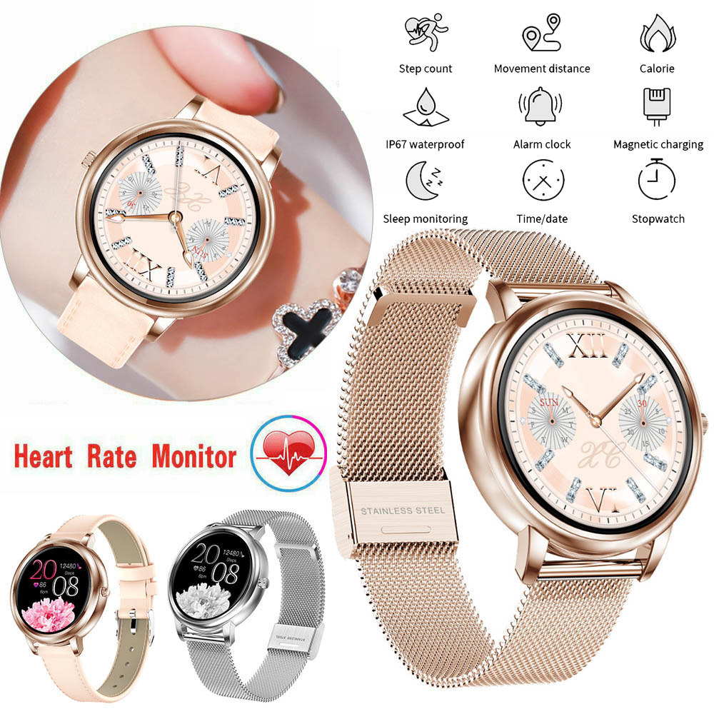 Smart Watch 1.09 Circular screen Fitness Watch for Women Blood Pressure/Heart Rate Monitor for iOS and Android Gold