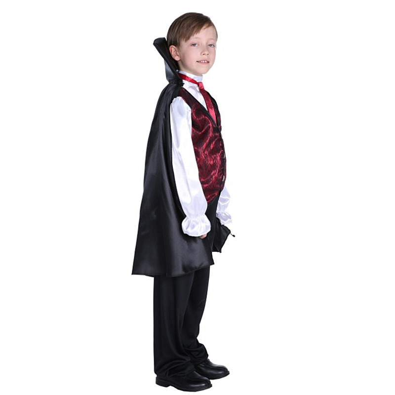 (110~120cm) Children’s Deluxe Vampire Costume for Kids Scary Fancy Dress Outfit Vampire Count Gothic Horror