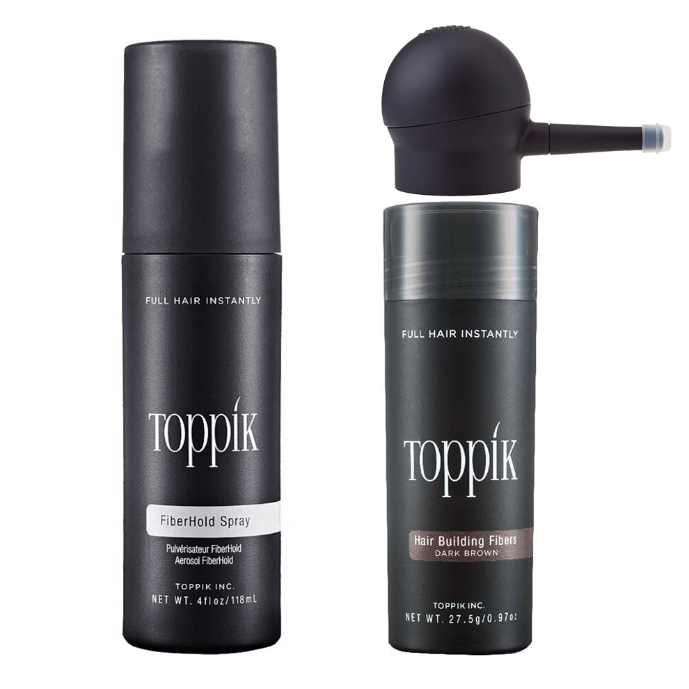 (Black) Toppik Hair Building Fiber with Spray Applicator Toppik Fiberhold Spray 118ml