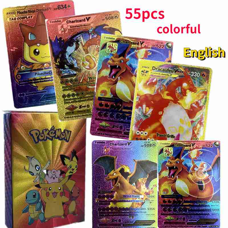 55Pcs Pokemons Card Shining GX VMAX V MAX Cards Game Battle Carte Trading Children Toy