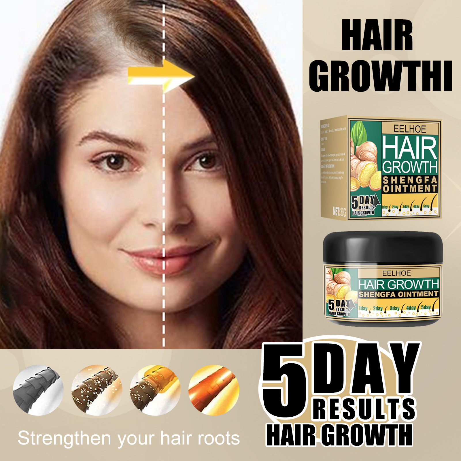 (30g) Ginger Hair Growth Ointment Hair Boost Cream Moisturising Scalp Massage Hair Care Essence Anti Hair Loss Conditioner Hair Thinning Treatment